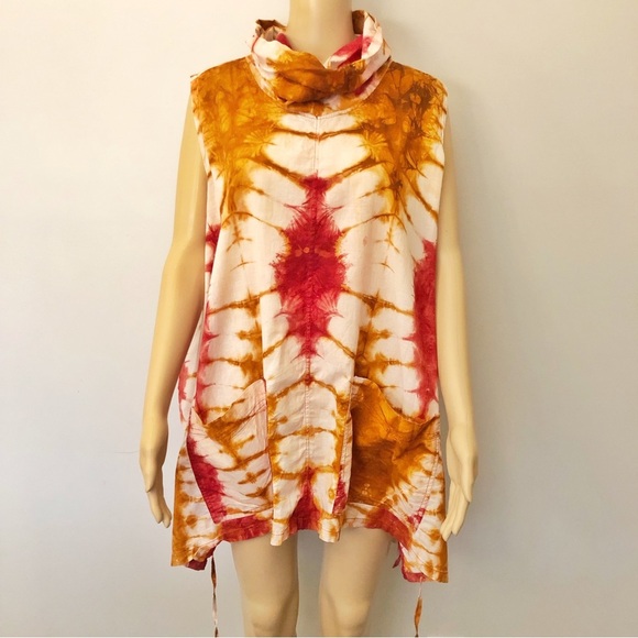 Rare Unique Vintage Tie Dye Boho Oversized Lagenlook Artsy Pattern Top Dress. - Picture 1 of 15